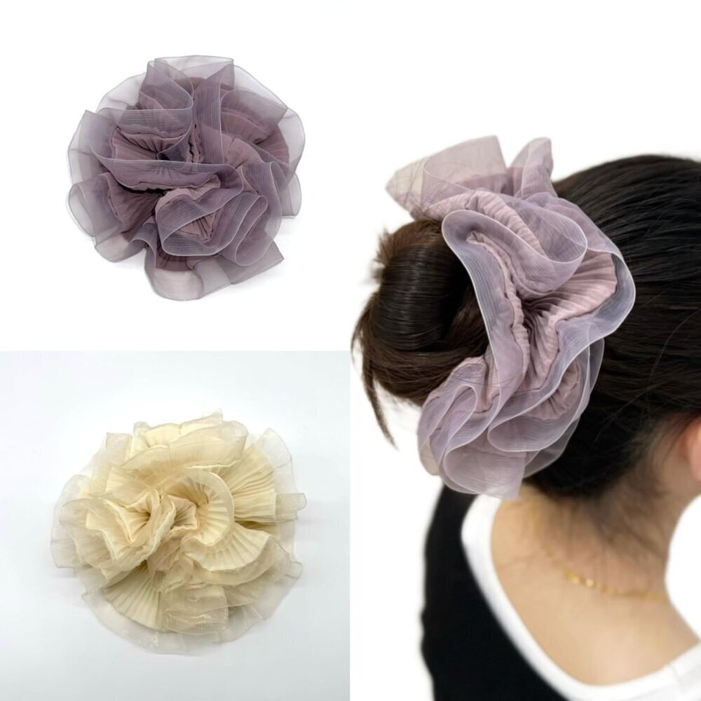 Large Chiffon Organza Hair Scrunchies Set for Women Elegant Ponytail Holders